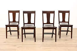 Set of 4 Traditional Antique Oak Farmhouse Office or Library Desk Chairs #40666