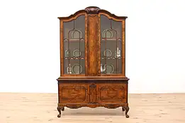 Georgian Design Vintage Walnut Burl China or Display Cabinet, Bookcase #43048