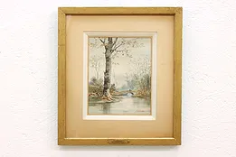 Birch Tree in Forest Antique Original Watercolor Painting, Harlow 19" #41056
