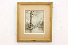 Birch Tree in Forest Antique Original Watercolor Painting, Harlow 19" #41056