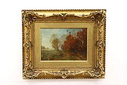 Red & Gold Autumn Forest Antique Original Oil Painting, Carter 24.5" #42900