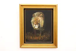 Portrait of Prowling Lion Vintage Original Oil Painting, Cutrona 32" #42510