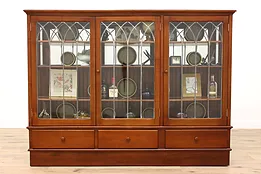 Arts & Crafts Vintage Walnut & Leaded Glass Display Cabinet or Bookcase #43078