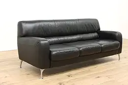 Italian Contemporary Vintage Black Leather Sofa, Natuzzi #43167