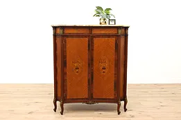 French Antique Rosewood & Marquetry Wardrobe or Closet, Marble Top #43065