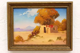 Desert Adobe House Vintage Original Oil Painting, Willard Page 8.5" #42589