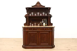 Victorian Eastlake Antique Walnut Sideboard, Bar Cabinet, Marble Top #42737