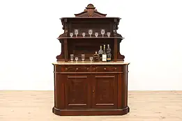 Victorian Eastlake Antique Walnut Sideboard, Bar Cabinet, Marble Top #42737