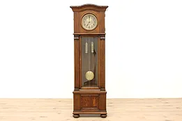 Grandfather Tall Case Antique German Oak Clock, Painted Figures #39627