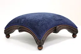 Art Nouveau Antique Carved Walnut Footstool, New Velvet Upholstery #43133