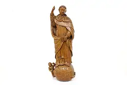 St. Francis of Assisi Statue Antique Hand Carved Walnut Sculpture #42511