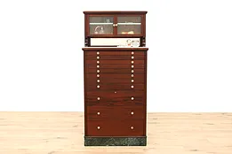 Dentist Antique Mahogany Dental, Jewelry, Collector Cabinet, Marble Base #42746
