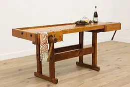 Farmhouse Salvage Antique Workbench, Kitchen Island, Wine & Cheese Table #43124