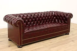 Chesterfield Tufted Leather Vintage Burgundy Sofa, Hickory Chair #43034