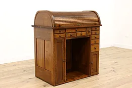Farmhouse Oak Antique Victorian Roll Top Watchmaker Desk or Work Bench #42917