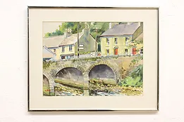 Village & Stone Bridge Vintage Original Watercolor Painting Bottger 20.5" #42092