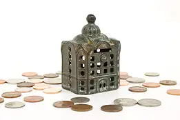 Cast Iron Victorian Building Antique Coin Bank #42857