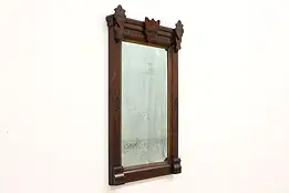 Victorian Eastlake Antique Carved Walnut Wall or Hall Mirror #43141