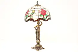 Stained & Leaded Glass Vintage Office Library Lamp Figural Base #42132