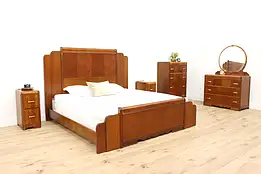 Art Deco Waterfall Design Vintage 5 Pc. Bedroom Set, King Size Bed #42790