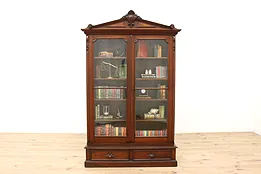 Victorian Carved Walnut Antique Office Library Bookcase Display Cabinet #43104