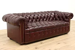 Chesterfield Tufted Leather Vintage Traditional Sofa, Brass Nailheads #43035