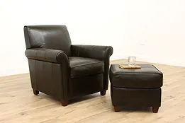 Traditional Vintage Leather Chair & Ottoman, Bauhaus USA #43284