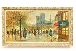 Notre Dame in Paris Vintage Original Oil Painting, Kilty 53" #42573