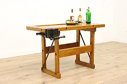 Farmhouse Salvage Antique Workbench, Kitchen Island, Wine & Cheese Table #34513