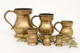 Victorian Antique English Set of 6 Farmhouse Bronze Pub Tankard Mugs #43282