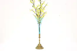 Victorian Antique Brass & Blue Glass Vase or Epergne, Floral Motifs #43315