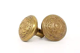 Pair of Victorian Eastlake Antique Embossed Bronze Salvage Doorknobs #43283