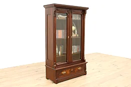 Victorian Eastlake Antique Walnut & Burl Office or Library Bookcase #43107