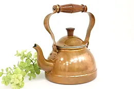 Farmhouse Vintage Copper Teak Pot or Kettle, Old Dutch, Portugal #42675