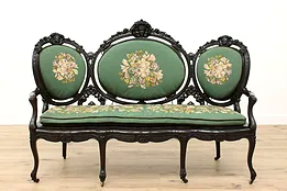 Victorian Antique Carved Rosewood Settee or Sofa, Cherubs, Needlepoint #43272