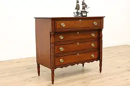 Sheraton Antique Walnut &Tiger Maple Chest or Dresser, Columns #33713