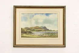 Summer Lake & Fisherman Vintage Original Watercolor Painting, Haworth 29" #42088