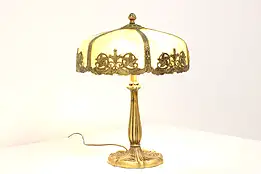 Stained Glass 6 Curved Panel Shade Antique Office or Library Desk Lamp #41242