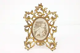 Victorian Antique Ornate Tabletop Easel Oval Picture Frame #43320