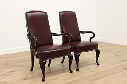 Pair of Georgian Vintage Office or Library Faux Leather Chairs High Point #42592