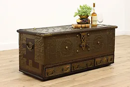 Rosewood Antique Blanket Chest or Dowry Trunk, Coffee Table, Brass Mounts #41074
