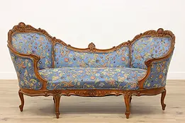 French Vintage Carved Birch Chaise, Sofa or Settee, Recent Upholstery #43276