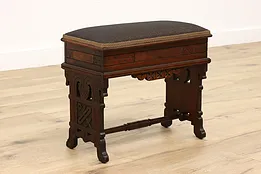 Victorian Eastlake Antique Carved Walnut & Burl Slipper Bench Footstool #42490