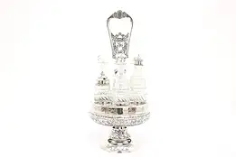 Victorian Silverplate Antique Crystal Cruet Castor Condiment Set, Wilcox #41506