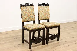 Pair of Italian Antique Carved Walnut Dining, Desk or Office Chairs #43466