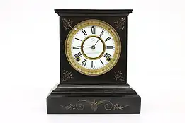 Victorian Antique Iron Mantel Clock, Porcelain Dial, Ansonia NY #43344