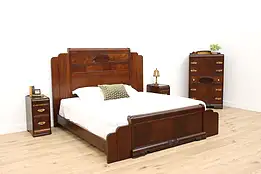 Art Deco Waterfall Design Vintage 4 Pc. Bedroom Set, King Size Bed #43198