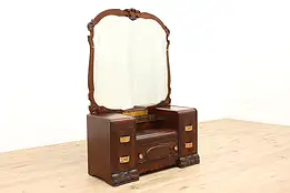 Art Deco Vintage Waterfall Vanity Dressing Table Beveled Mirror, Bakelite #43132