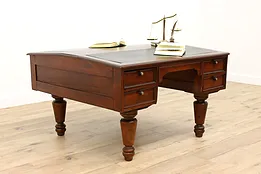 Victorian Walnut Antique Office or Library Partner Desk, Leather Tops #42970