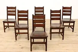 Set of 6 Arts & Crafts Mission Oak Antique Craftsman Dining Chairs, Ford #43301